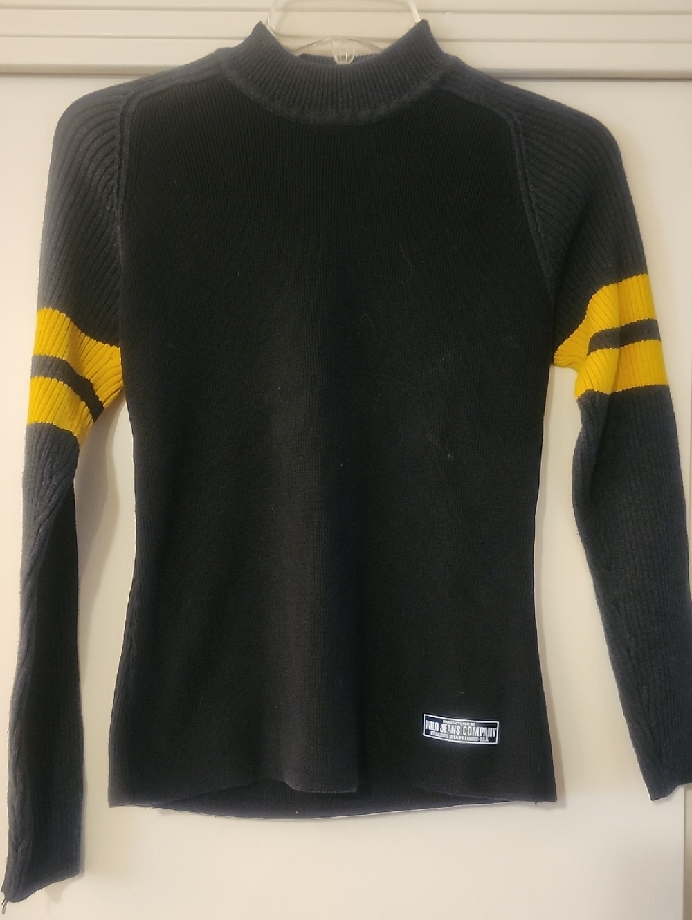 Polo Black Sweater with Yellow Stripe Sleeves